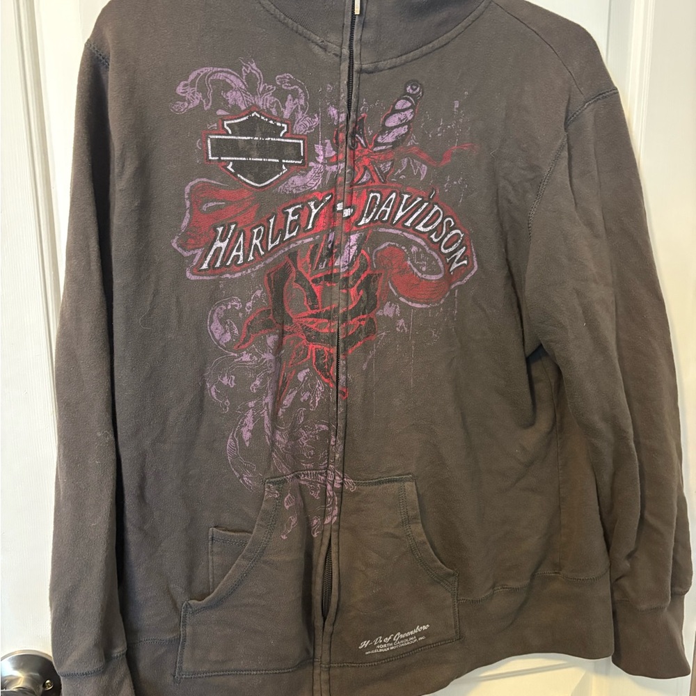 Harley-Davidson Brown Zip-Up with Red and Purple Graphics
